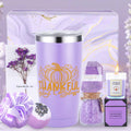 8pcs Lavender Scented Spa Gift Basket Set for Women - Luxury Self-Care Kit with 8-Hour Burn Time Soy Wax s, Bath Bombs, Lavender Sachet & Tumbler-Style - Birthday/Retirement Party Favors for Wife, Mom, Sister, Girlfriend