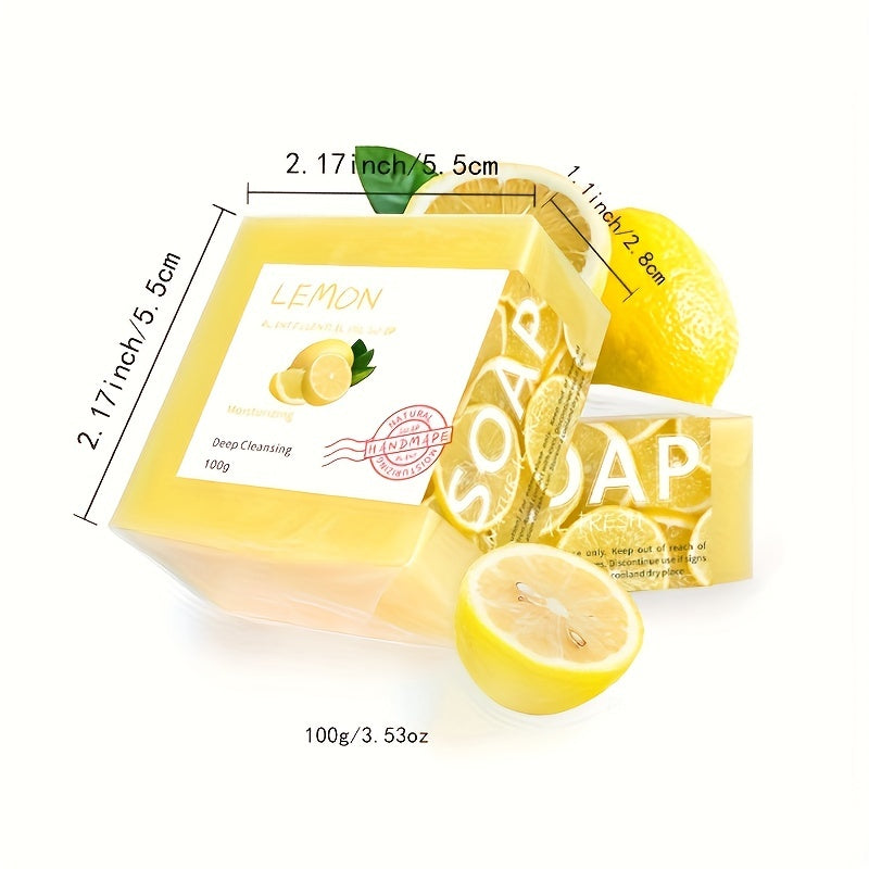 4pcs*100g Lemon Essential Oil Soap, Handmade Soap, Deeply Cleanses the Light Beige, Facial and Body Moisturizing Care Soap, with Rich Bubbles, Set for Gift, Suitable for Both Men and Women.