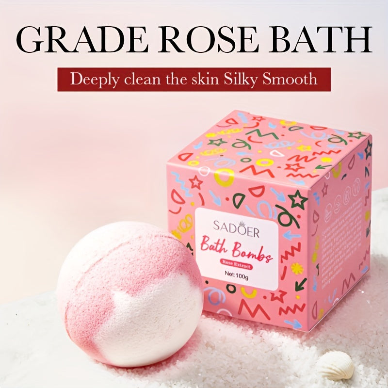 1pc Rose Bath Bomb, 100g Deep Clean Body Bath Salt, Gentle Skin, Neutral pH 6.0-6.6, Bubble Bath Salt for Shower Accessories, Beauty & Personal Care
