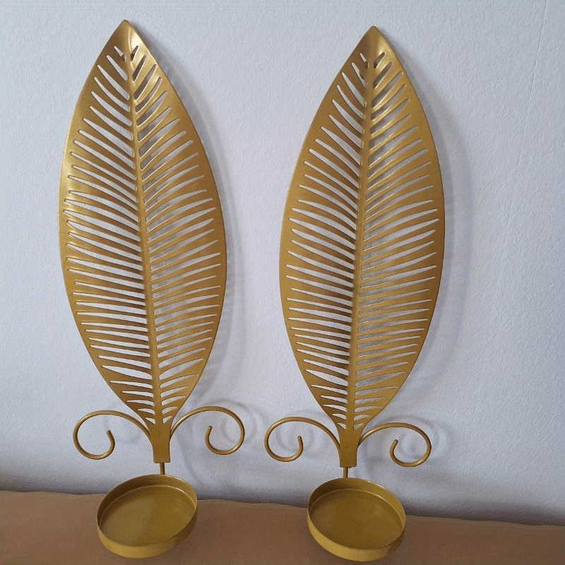 2pcs Nordic Ins Home Leaf Iron Candle Holder • Wall Hanging Wall Decoration • Shooting Props Wall Leaf Iron Candle Holder • Wall Hanging Candle Tray • Template Room Wall Decoration • Family Wedding Decoration Wall P