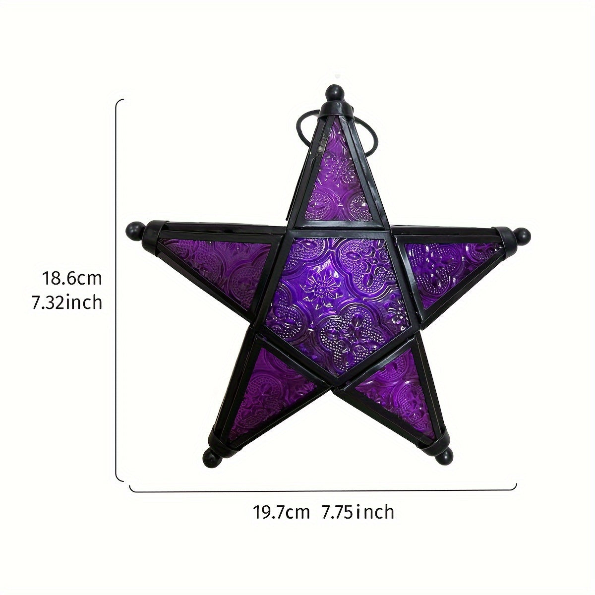 1pc, European Retro Style Color Windproof Glass Candle Holder, Pentagram Iron Hanging Embossed Glass Candle Holder ( Candles Not Included ), Holiday Atmosphere Atmosphere Home Decoration Pendant