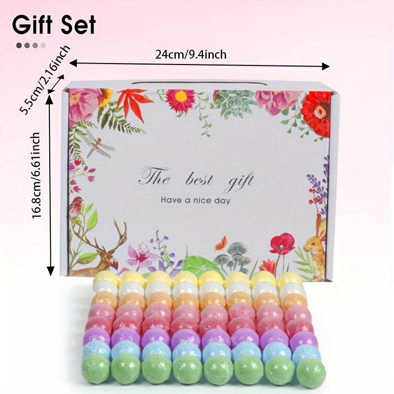 Bath Bombs: A set of 64 with 8 scents, handcrafted for normal skin. Infused with calming lavender, it creates a luxurious bubble bath. Ideal gift for birthdays, Christmas, Halloween, and Mother's Day, Valentine's Day