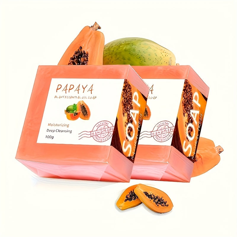 2-Pack Papaya Set, Handmade Soap with Cetrimonium Chloride and Jojoba Oil, Fine Lather and Texture, Rich Foam, Facial and Bath Soap for All Light Beige Types, Unisex