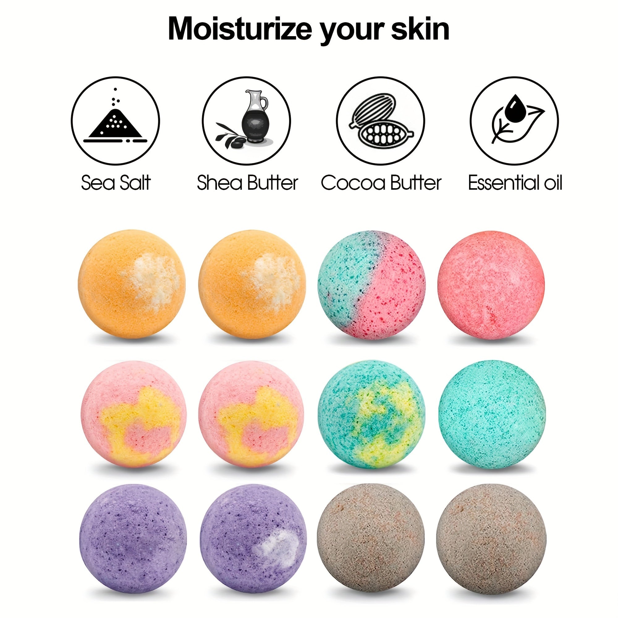 CILAEUTI 12 Bath Bomb Gift set, moisturizing and peeling dry skin, bath ball with essential oils and bath salts, handmade bubble ball perfect for bubble and relaxing bath, ideal birthday gift