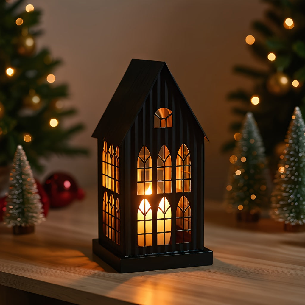 1pc Elegant Metal House Candle Holder with Gothic Windows - Ideal for Indoor/Outdoor Decor, Perfect for Christmas, Halloween, Weddings and More, Candle Not Included, Gothic Home Decor | Gothic Window Design | Perfect Christma