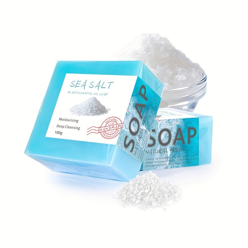 Handmade Sea Salt & Essential Oil Soap - Moisturizing Deep Cleansing Bar with Rich Lather, Suitable for Men & Women, Face & Body, 100g, All Light Beige Types (, Dry, Oily) - No, Summer Scent, Antioxidant Benefits