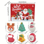 Christmas Holiday Bath Bombs Set for Kids, 6-Pack with Santa, Reindeer, Snowman, Stocking, Bell & Tree Designs, Rose Scented, Normal Skin, Emulsion Bath Salts with Essential Oils, Ideal Christmas Gift for Boys, Girls & Women