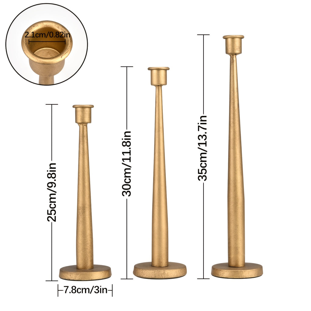 3pcs Iron Taper Candle Holder For Party Table Decoration, Golden Antique Brass Iron Taper Candle Holder For Home, Wedding, Birthday, And Christmas Decoration
