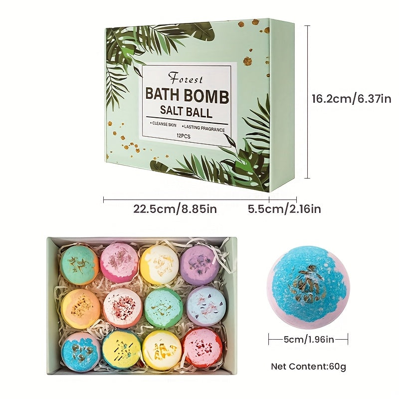12pcs Extra-Large Bubble Bath Bomb Gift Set Large Capacity Mixed Essential Oil Bubble Salt Bath Balls, Featuring 12 Different Aromatic Scents| Ideal For Christmas GIft or Birthday Gift
