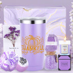 8pcs Lavender Scented Spa Gift Basket Set for Women - Luxury Self-Care Kit with 8-Hour Burn Time Soy Wax s, Bath Bombs, Lavender Sachet & Tumbler-Style - Birthday/Retirement Party Favors for Wife, Mom, Sister, Girlfriend