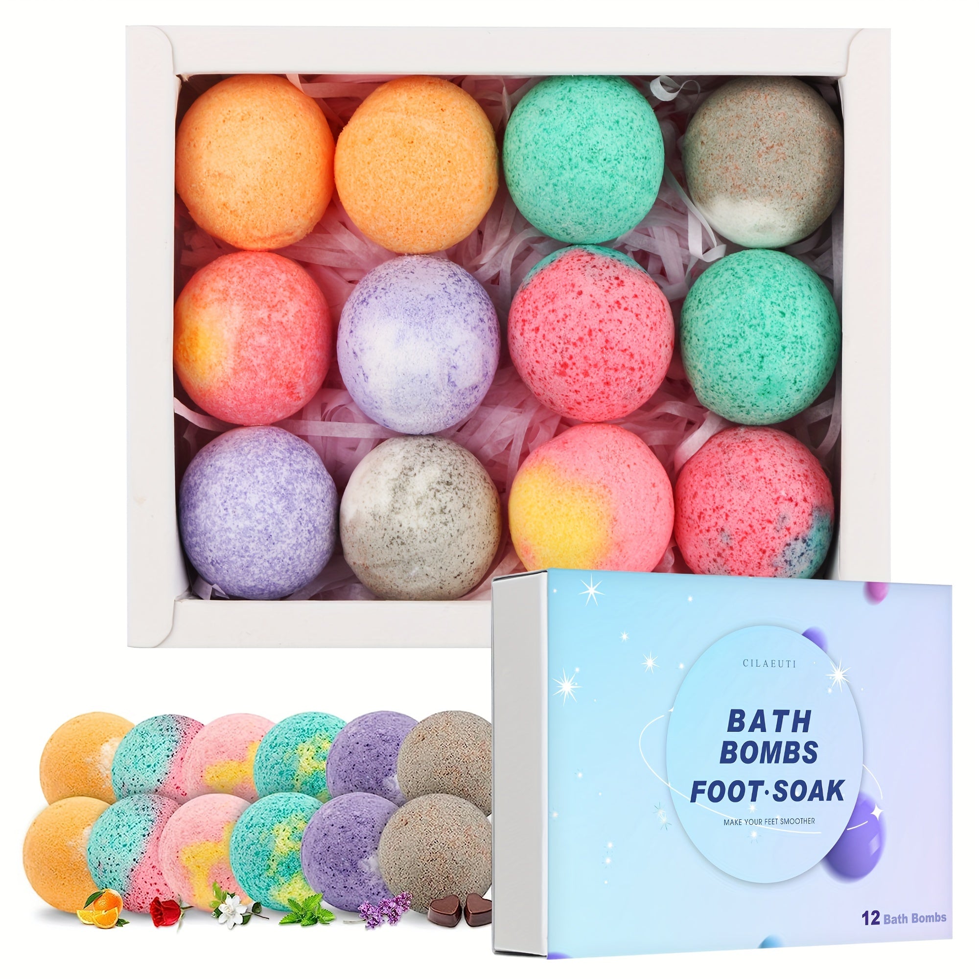 CILAEUTI 12 Bath Bomb Gift set, moisturizing and peeling dry skin, bath ball with essential oils and bath salts, handmade bubble ball perfect for bubble and relaxing bath, ideal birthday gift