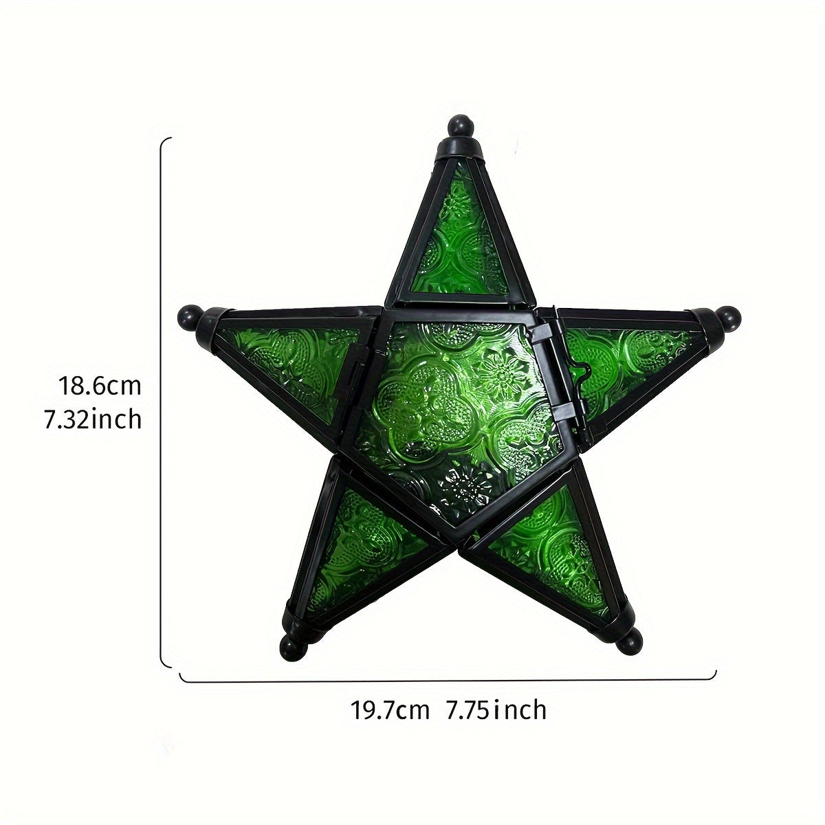 1pc, European Retro Style Color Windproof Glass Candle Holder, Pentagram Iron Hanging Embossed Glass Candle Holder ( Candles Not Included ), Holiday Atmosphere Atmosphere Home Decoration Pendant