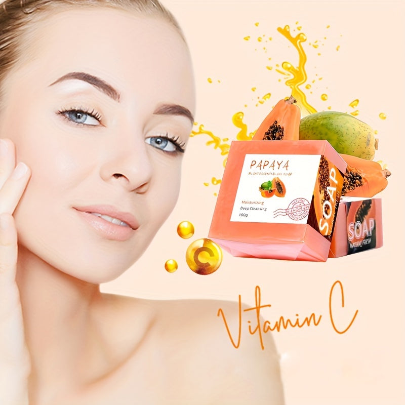 2-Pack Papaya Set, Handmade Soap with Cetrimonium Chloride and Jojoba Oil, Fine Lather and Texture, Rich Foam, Facial and Bath Soap for All Light Beige Types, Unisex