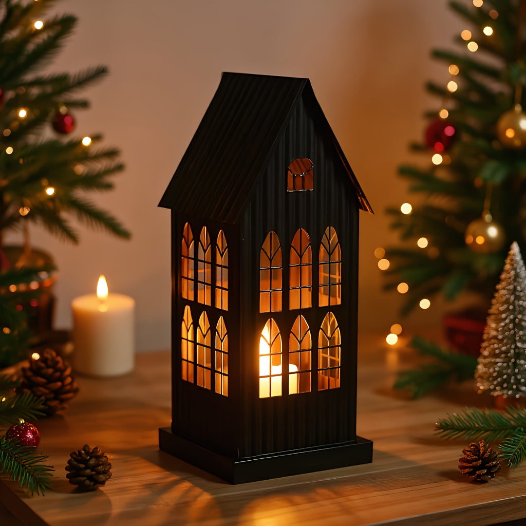1pc Elegant Metal House Candle Holder with Gothic Windows - Ideal for Indoor/Outdoor Decor, Perfect for Christmas, Halloween, Weddings and More, Candle Not Included, Gothic Home Decor | Gothic Window Design | Perfect Christma
