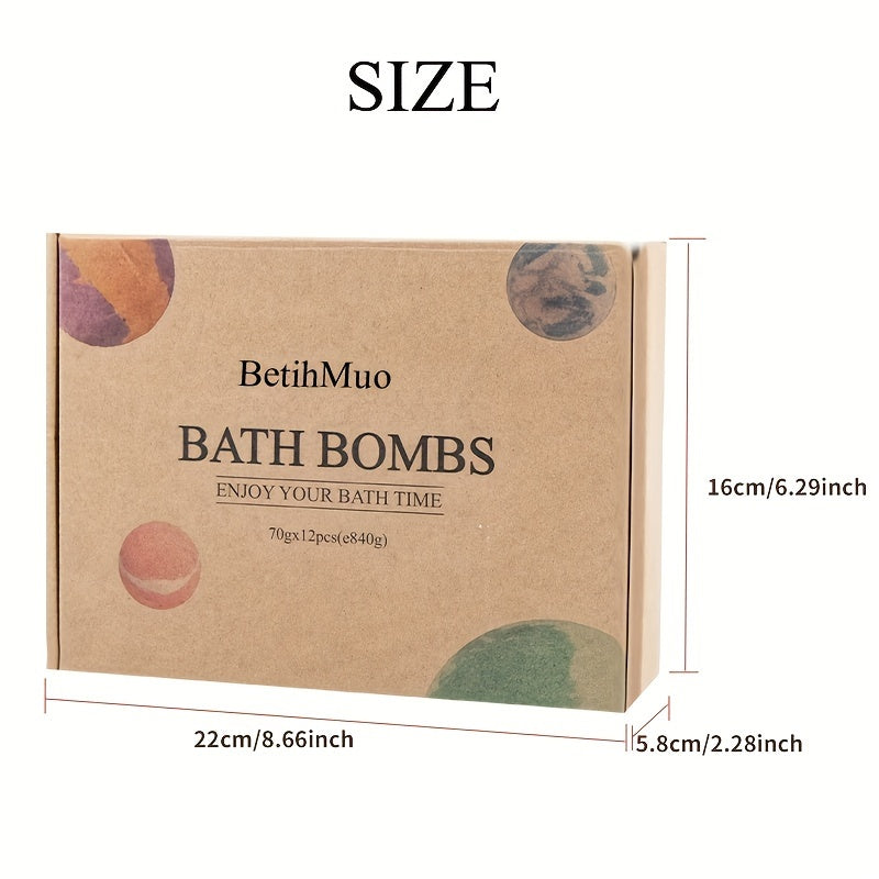 12 Pack Aromatherapy Bath Bombs, Assorted Fragrances, Fizzy Spa Bath Salts Balls, Bubbles For Soak And Skin Care, Gift Set