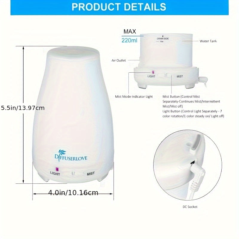 2pcs 200ml Essential Oil Diffuser - Home Fragrance Lamps with 7 Color LED Lights, Automatic Shut-Off, No Water Required, Cold Mist Humidifier, and 6 Bottles of Natural Incense Smoked Essential Oil