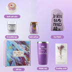 PULIDIKI Spa Gift Set for Women - Self Care Relaxation Package, Nylon Striped Fantasy Themed Box, Includes Aromatherapy, Bath Salts, Eye Mask, Tumbler & Greeting Card - Ideal for Birthday, Get Well, Anniversary Gifts