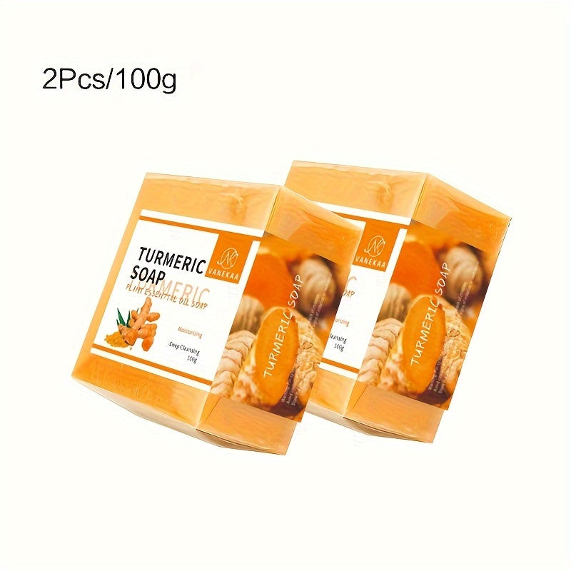 2pcs 100g Turmeric Soap, Essential Oil Handmade Soap, Ginger Soap Bars, Deep Cleansing, Helps Keep Beige Fresh, Rich Lather, Long-lasting Fragrance, Suitable for Face and Body Washing, Unisex, Ideal for Holiday Gifting.