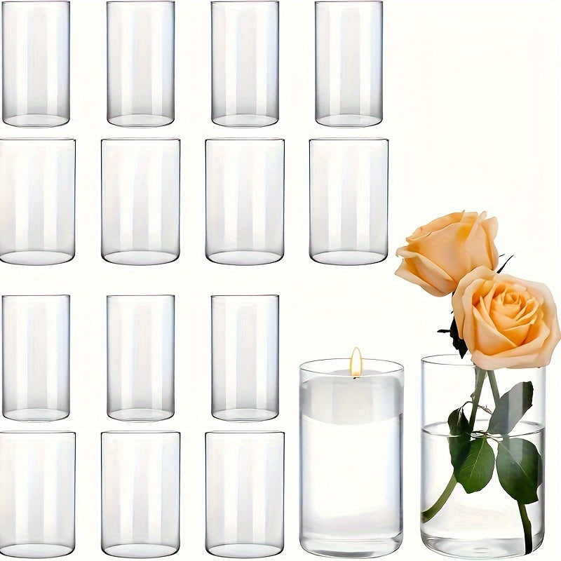 16pcs Elegant Glass Cylinder Candle Holders - Ideal for Wedding Centerpieces, Floral Displays & Candlelight Dinners, Polished Finish, Perfect for Home & Event Decorations, Festive Candlelight|Sleek Cylindrical Design|Clear Gl