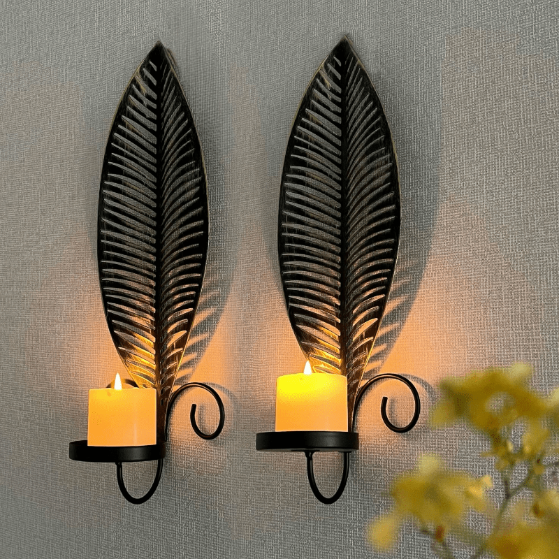 2pcs Nordic Ins Home Leaf Iron Candle Holder • Wall Hanging Wall Decoration • Shooting Props Wall Leaf Iron Candle Holder • Wall Hanging Candle Tray • Template Room Wall Decoration • Family Wedding Decoration Wall P