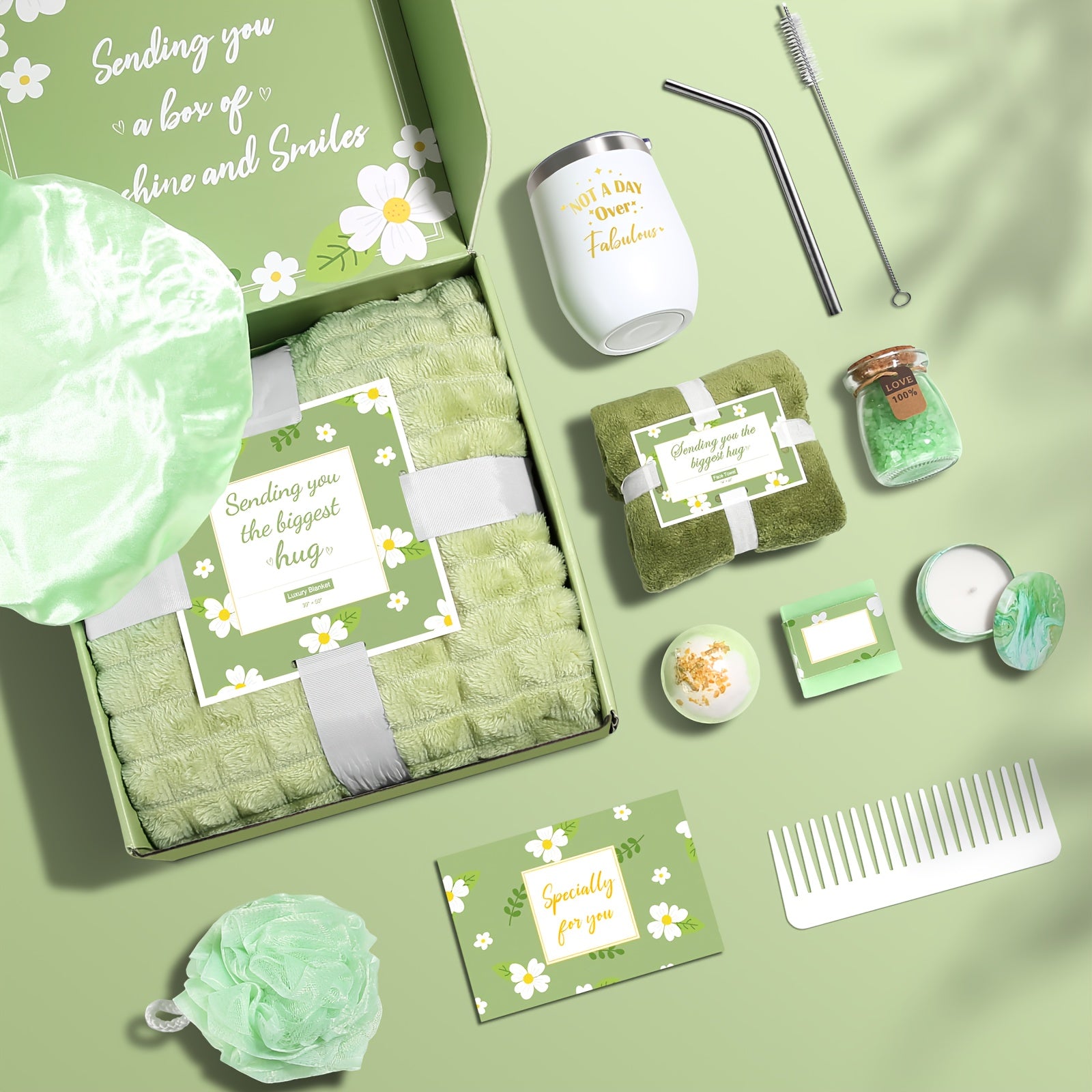 Spa Gift Basket Set for Women - Luxury Self-Care & Relaxation Gift Box with Eucalyptus Bath Bombs, Lavender & Mint Scented Candles, Bath Salts, Face Masks