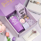 PULIDIKI Spa Gift Set for Women - Self Care Relaxation Package, Nylon Striped Fantasy Themed Box, Includes Aromatherapy, Bath Salts, Eye Mask, Tumbler & Greeting Card - Ideal for Birthday, Get Well, Anniversary Gifts