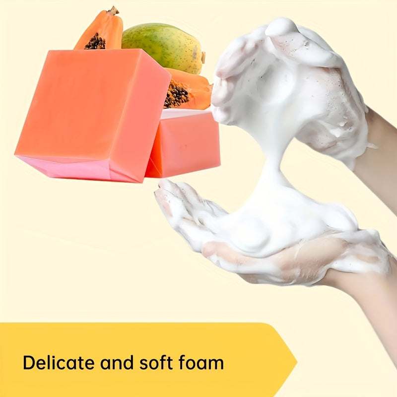 2-Pack Papaya Set, Handmade Soap with Cetrimonium Chloride and Jojoba Oil, Fine Lather and Texture, Rich Foam, Facial and Bath Soap for All Light Beige Types, Unisex