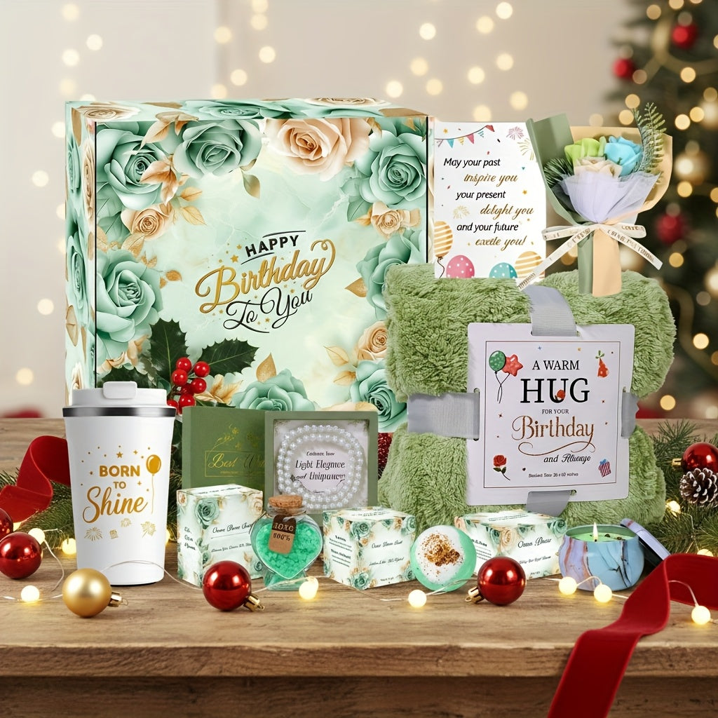 Luxury Spa Gift Basket for Women Birthday/Mother's Day Self Care Package for Her, Green Themed Relaxation Box, Unique Pampering Kit for Mom, Sister, Best Friend White Elephant Gift Christmas Gifts Stocking Stuffers for Men Ad