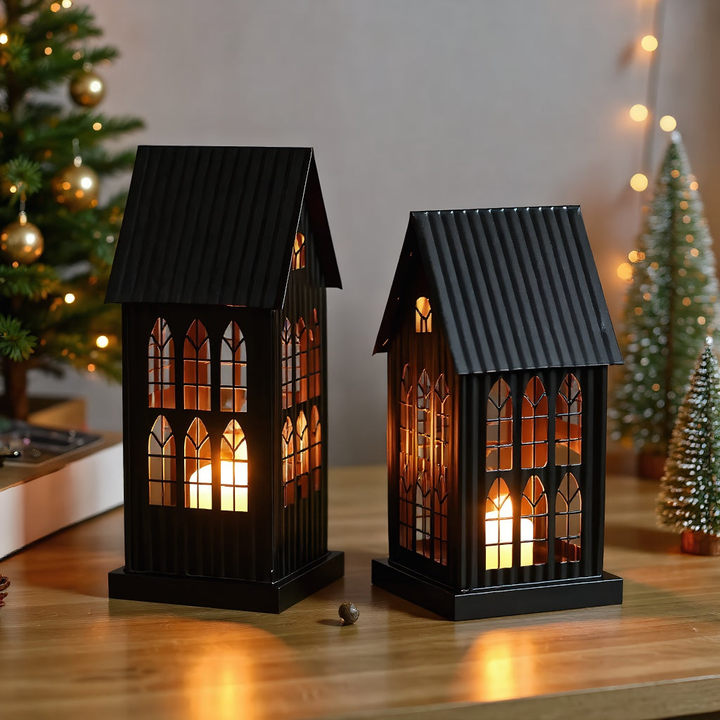 1pc Elegant Metal House Candle Holder with Gothic Windows - Ideal for Indoor/Outdoor Decor, Perfect for Christmas, Halloween, Weddings and More, Candle Not Included, Gothic Home Decor | Gothic Window Design | Perfect Christma