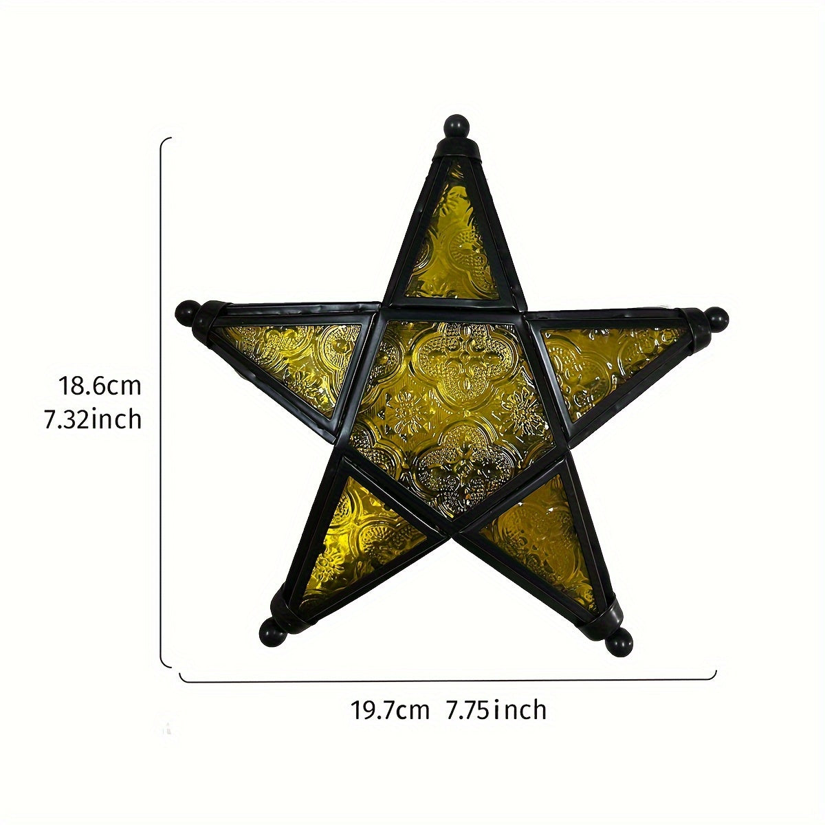 1pc, European Retro Style Color Windproof Glass Candle Holder, Pentagram Iron Hanging Embossed Glass Candle Holder ( Candles Not Included ), Holiday Atmosphere Atmosphere Home Decoration Pendant