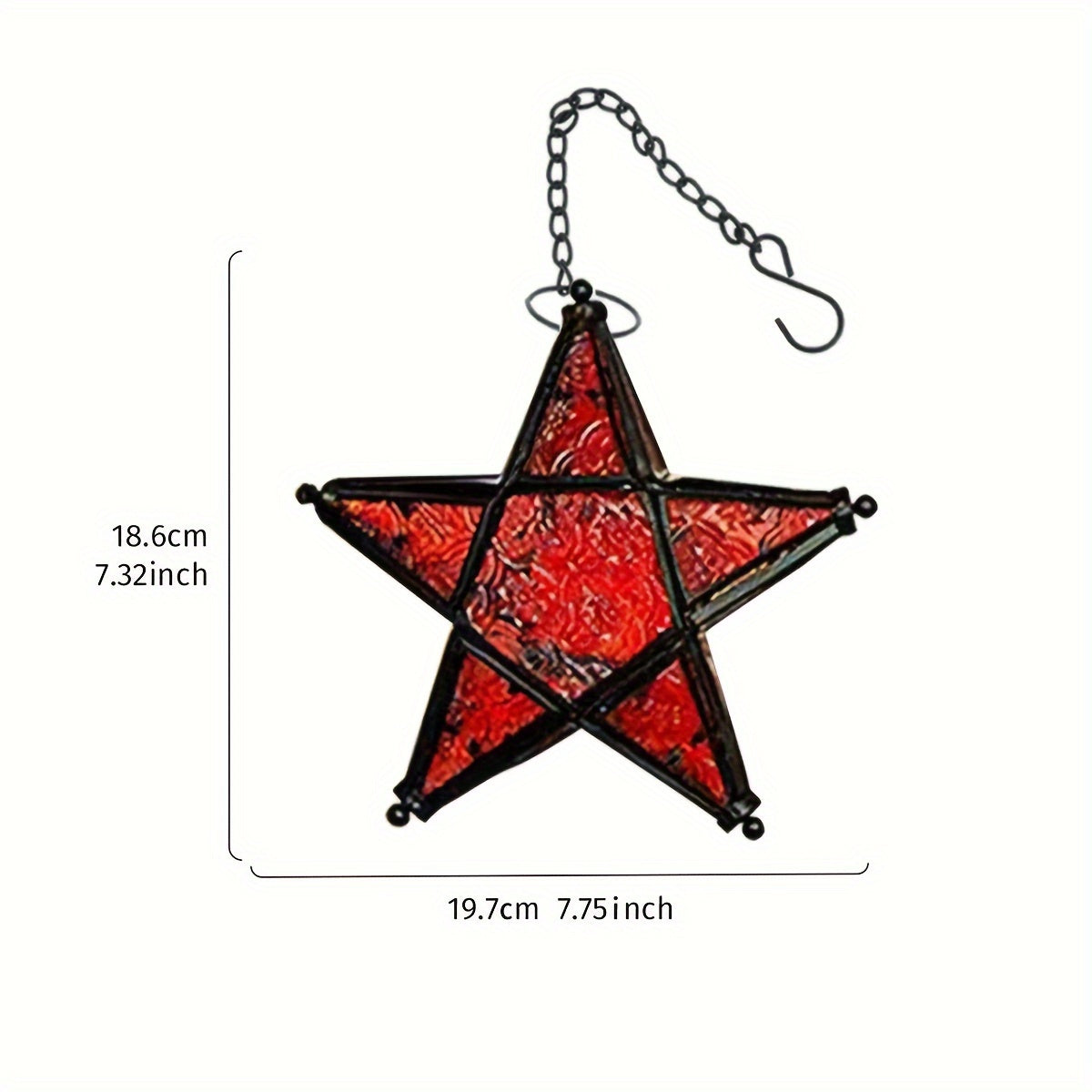 1pc, European Retro Style Color Windproof Glass Candle Holder, Pentagram Iron Hanging Embossed Glass Candle Holder ( Candles Not Included ), Holiday Atmosphere Atmosphere Home Decoration Pendant