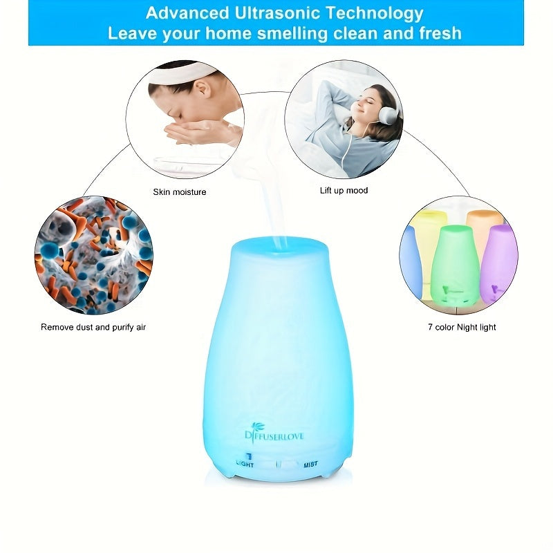 2pcs 200ml Essential Oil Diffuser - Home Fragrance Lamps with 7 Color LED Lights, Automatic Shut-Off, No Water Required, Cold Mist Humidifier, and 6 Bottles of Natural Incense Smoked Essential Oil