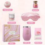 PULIDIKI Spa Gift Set for Women - Self Care Relaxation Package, Nylon Striped Fantasy Themed Box, Includes Aromatherapy, Bath Salts, Eye Mask, Tumbler & Greeting Card - Ideal for Birthday, Get Well, Anniversary Gifts