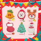 Christmas Holiday Bath Bombs Set for Kids, 6-Pack with Santa, Reindeer, Snowman, Stocking, Bell & Tree Designs, Rose Scented, Normal Skin, Emulsion Bath Salts with Essential Oils, Ideal Christmas Gift for Boys, Girls & Women