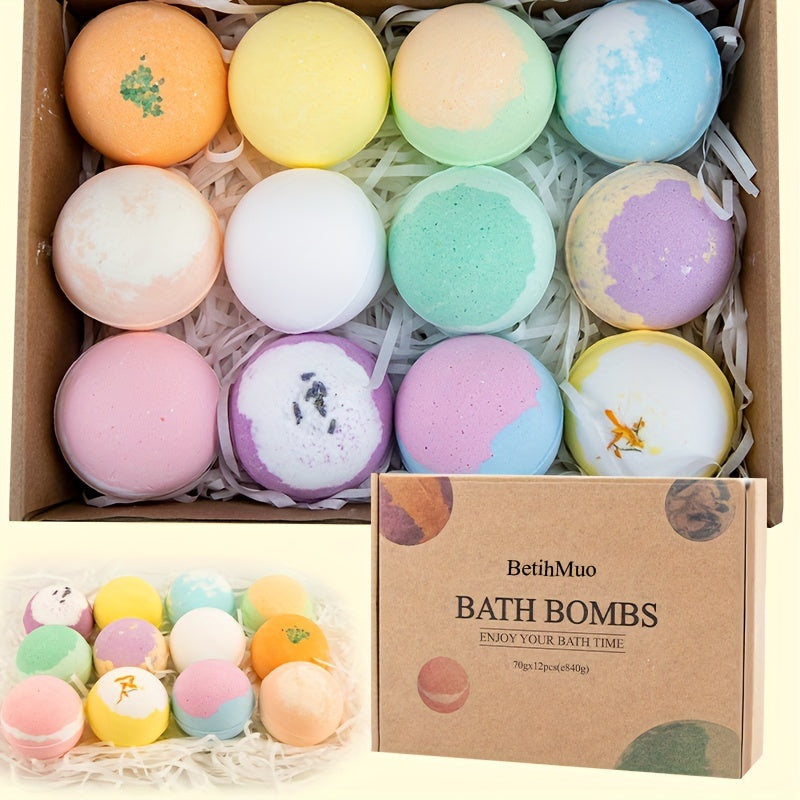12 Pack Aromatherapy Bath Bombs, Assorted Fragrances, Fizzy Spa Bath Salts Balls, Bubbles For Soak And Skin Care, Gift Set
