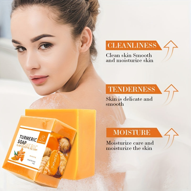 2pcs 100g Turmeric Soap, Essential Oil Handmade Soap, Ginger Soap Bars, Deep Cleansing, Helps Keep Beige Fresh, Rich Lather, Long-lasting Fragrance, Suitable for Face and Body Washing, Unisex, Ideal for Holiday Gifting.