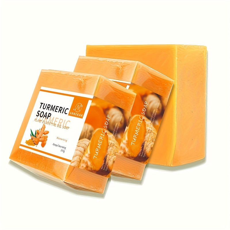 2pcs 100g Turmeric Soap, Essential Oil Handmade Soap, Ginger Soap Bars, Deep Cleansing, Helps Keep Beige Fresh, Rich Lather, Long-lasting Fragrance, Suitable for Face and Body Washing, Unisex, Ideal for Holiday Gifting.