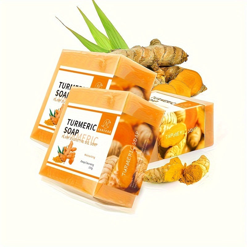 2pcs 100g Turmeric Soap, Essential Oil Handmade Soap, Ginger Soap Bars, Deep Cleansing, Helps Keep Beige Fresh, Rich Lather, Long-lasting Fragrance, Suitable for Face and Body Washing, Unisex, Ideal for Holiday Gifting.