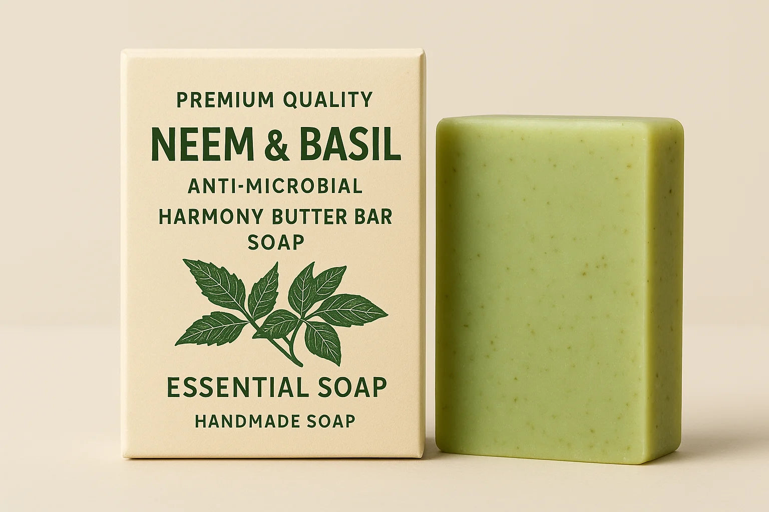 Premium Quality Neem & Basil Butter Bar Soap Anti Microbial Essential Herbal Soap Natural Skin Care Handmade Soap Supplier