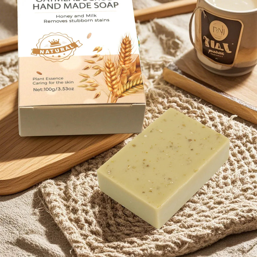 Handmade Olive Oil Soap Bar with Oatmeal Scrub Honey Milk Herbal Ingredients Lightening Whitening Face and Body Wash Bar
