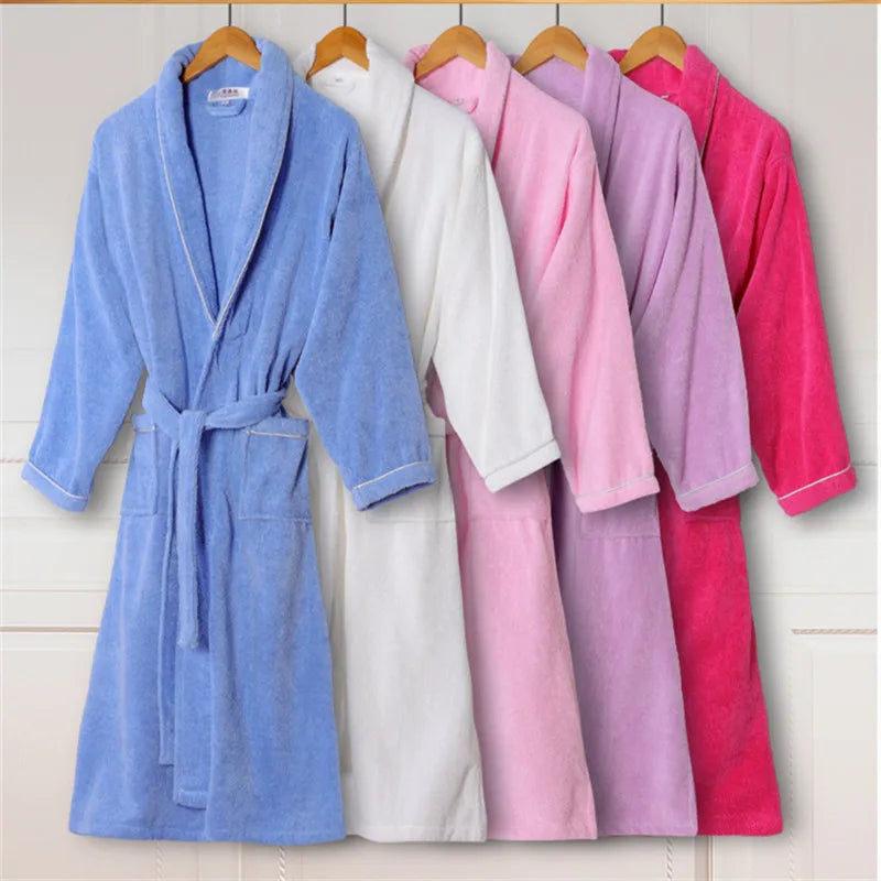 Men Women 100% Cotton Terry Bathrobe Lovers Solid Towel Sleepwear Thicken Bath Robe Kimono Femme Dressing Gown Bridesmaid Robes