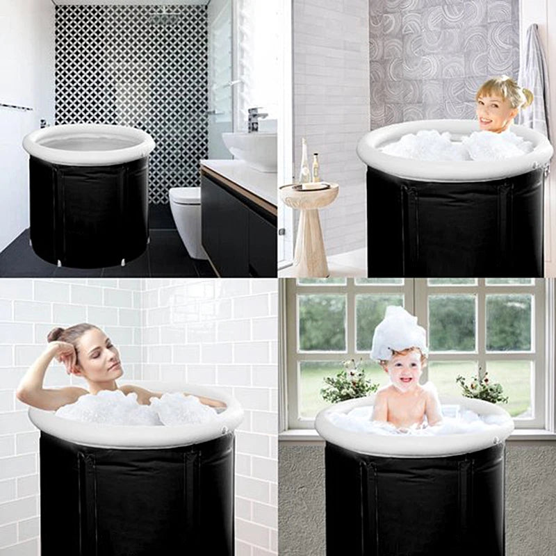 Black Customized PVC Foldable Bathtub Portable Hot Bath Tub with Lid for Adults Foldable Indoor Bathroom Use