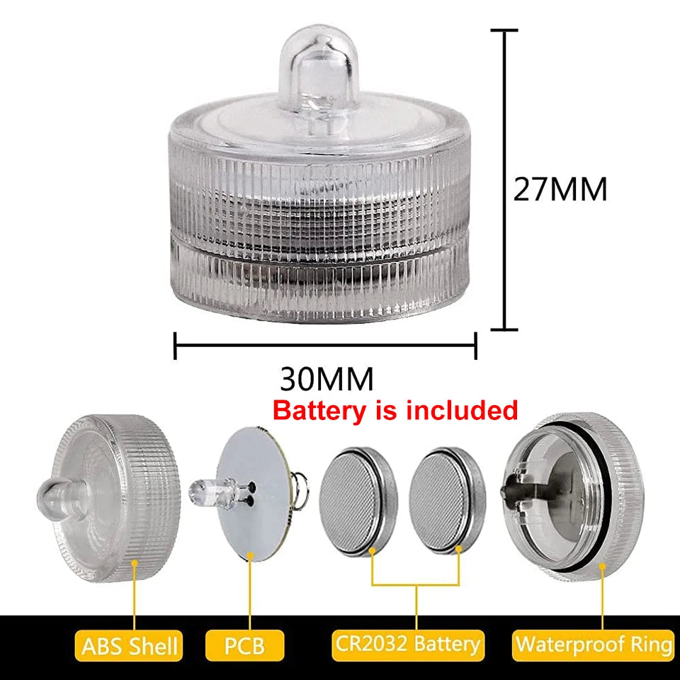 12Pcs Submersible LED Light Flameless Candle Tealights Underwater Pool Lights For Wedding Home Vase Festival Party Decoration