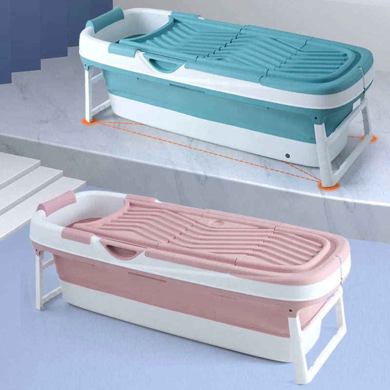 Manufacturer OEM Good Price Super Large Eco-Friendly European Style PP Plastic Foldable Bathtub with Lid and Stand for Adults