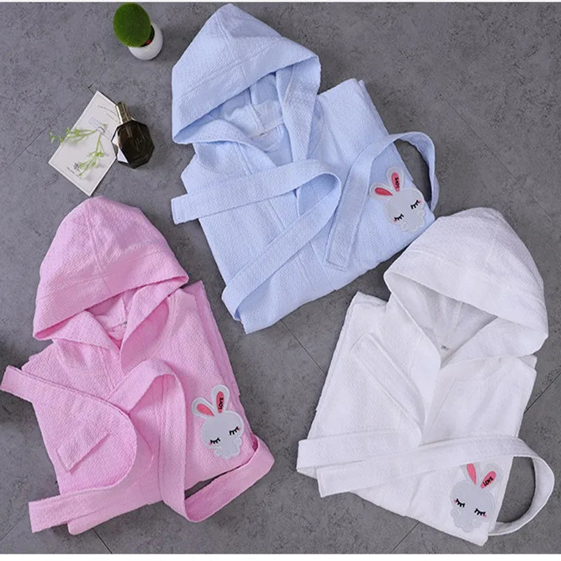 Cute Kids 100% Cotton Terry Cartoon Robe Bathrobe Boy And Girl Solid Towel Sleepwear Long Bath Robe Kimono Dressing Gown Robes