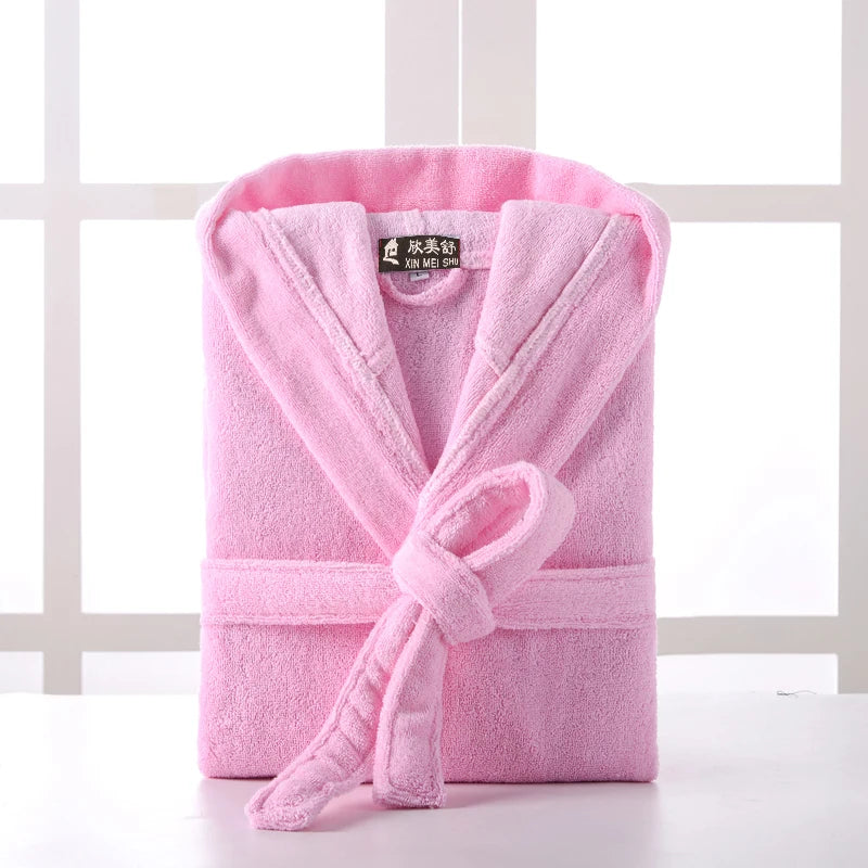 Hooded Bathrobe Men 100% Cotton Long Terry Towel Big and Tall Towel Bathrobe Male Terry Cloth Bath Robe Sleeping Dressing Gown