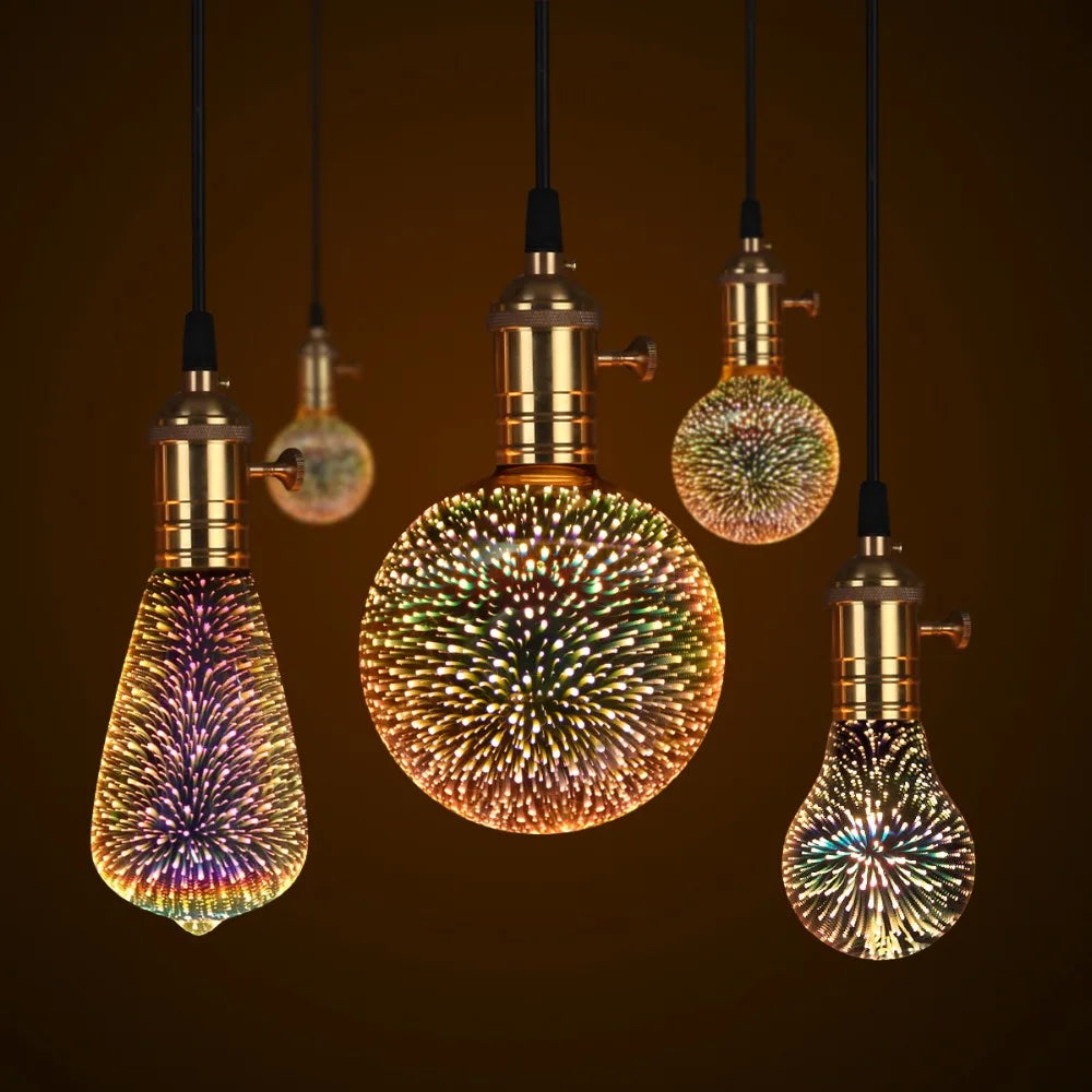 LED 3D Light Vintage Bulbs Colorful Fireworks Effect 3D Lamp Table Lamps 110V - 240V Home Bar Night Light Birthdays Decoration