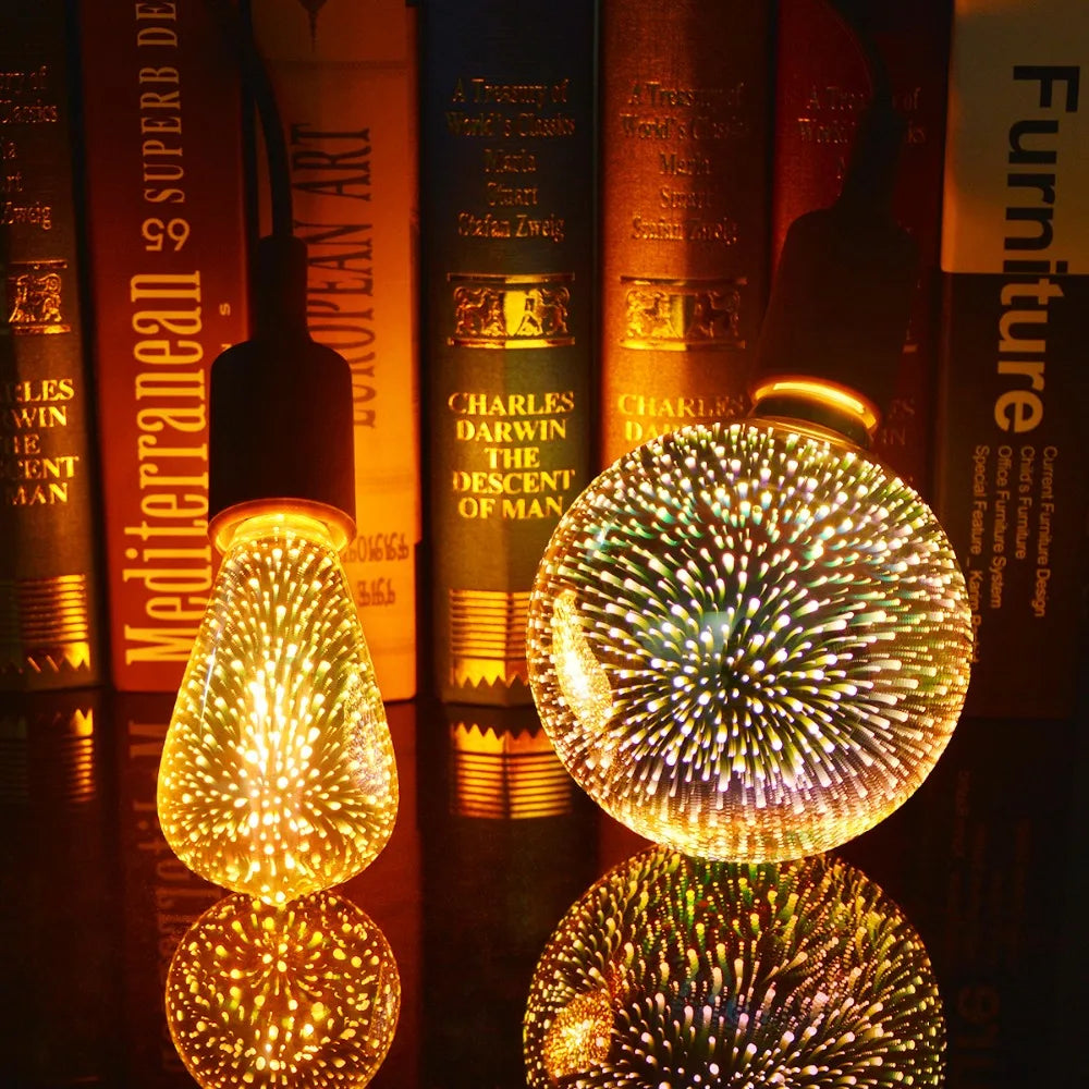LED 3D Light Vintage Bulbs Colorful Fireworks Effect 3D Lamp Table Lamps 110V - 240V Home Bar Night Light Birthdays Decoration
