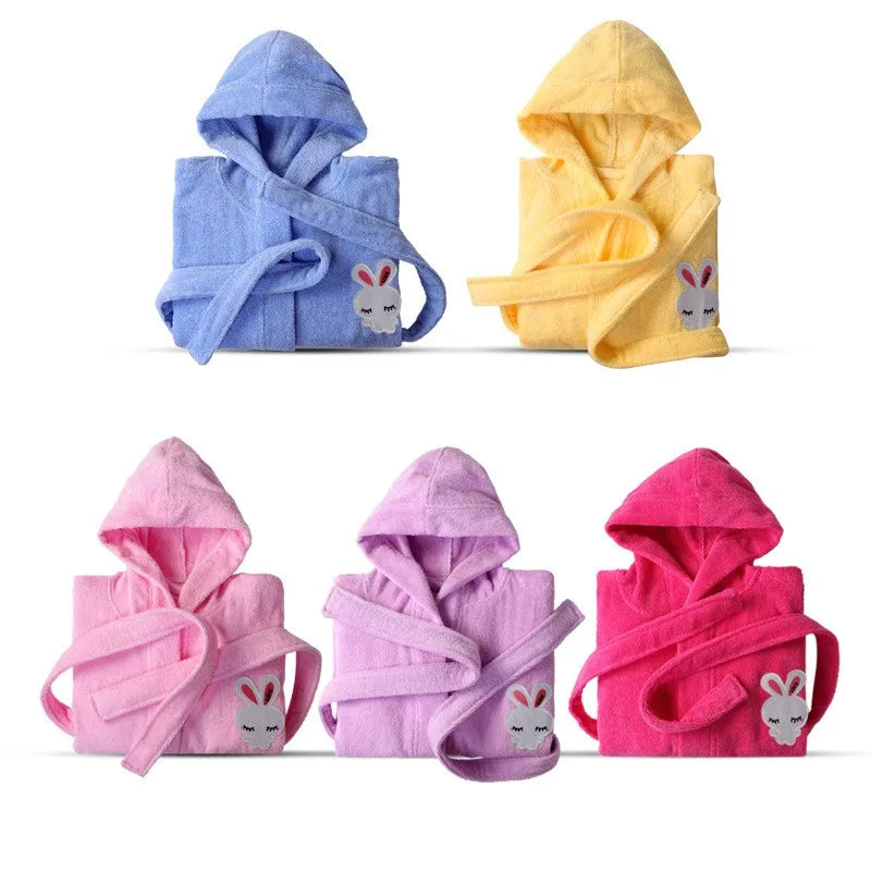 Cute Kids 100% Cotton Terry Cartoon Robe Bathrobe Boy And Girl Solid Towel Sleepwear Long Bath Robe Kimono Dressing Gown Robes