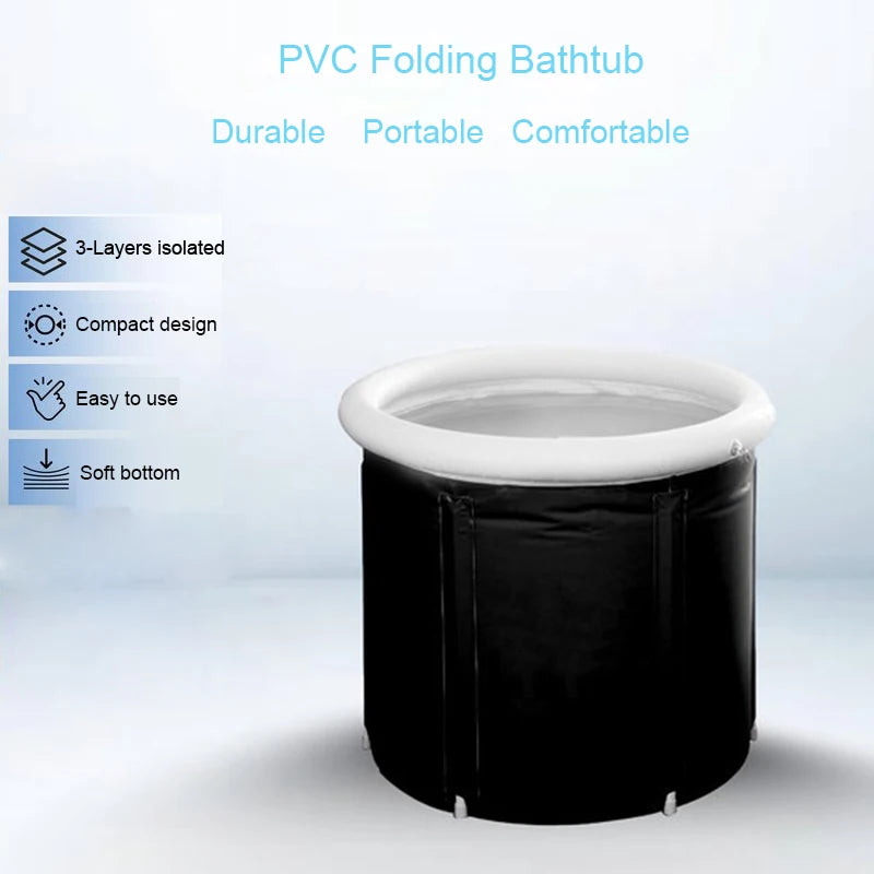 Black Customized PVC Foldable Bathtub Portable Hot Bath Tub with Lid for Adults Foldable Indoor Bathroom Use